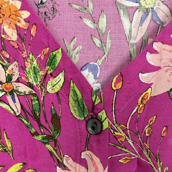 J. Jill Womens Tunic M Purple Pink Floral Print Contrast Border Pullover Rayon - Picture 4 of 13